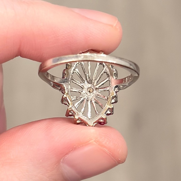 Vintage 14K PSCO Natural Ruby Diamond Ring Art Nouveau Size 7 Filigree Starburst - Picture 14 of 16